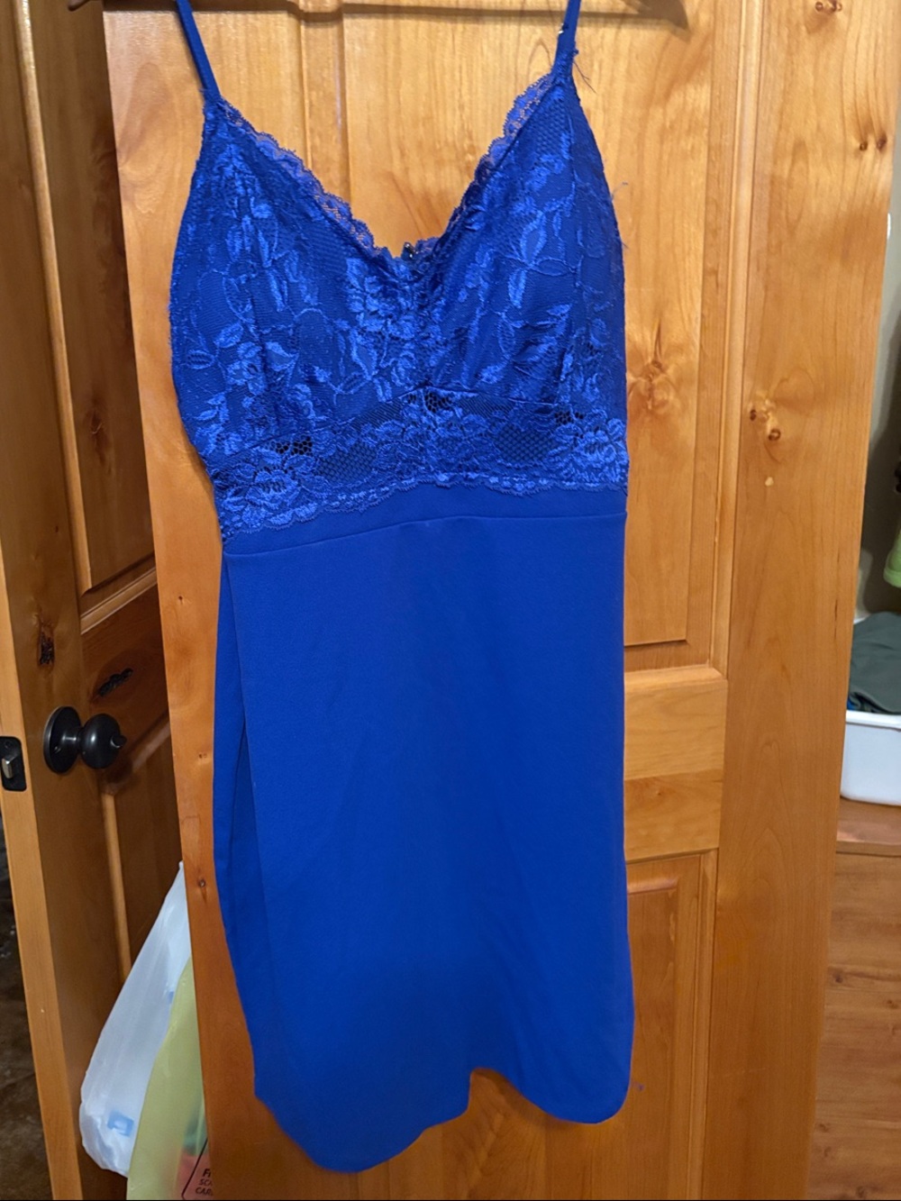 Blue Lace Bodice Spaghetti Strap Dress - Women